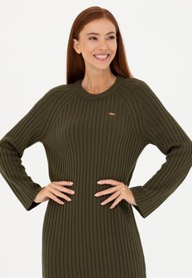 Kadın Haki Bisiklet Yaka Triko Elbise - 50277304011