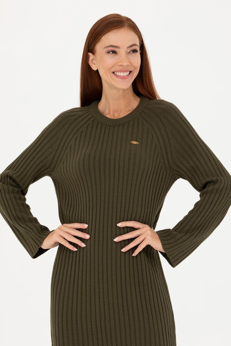Kadın Haki Bisiklet Yaka Triko Elbise - 50277304011