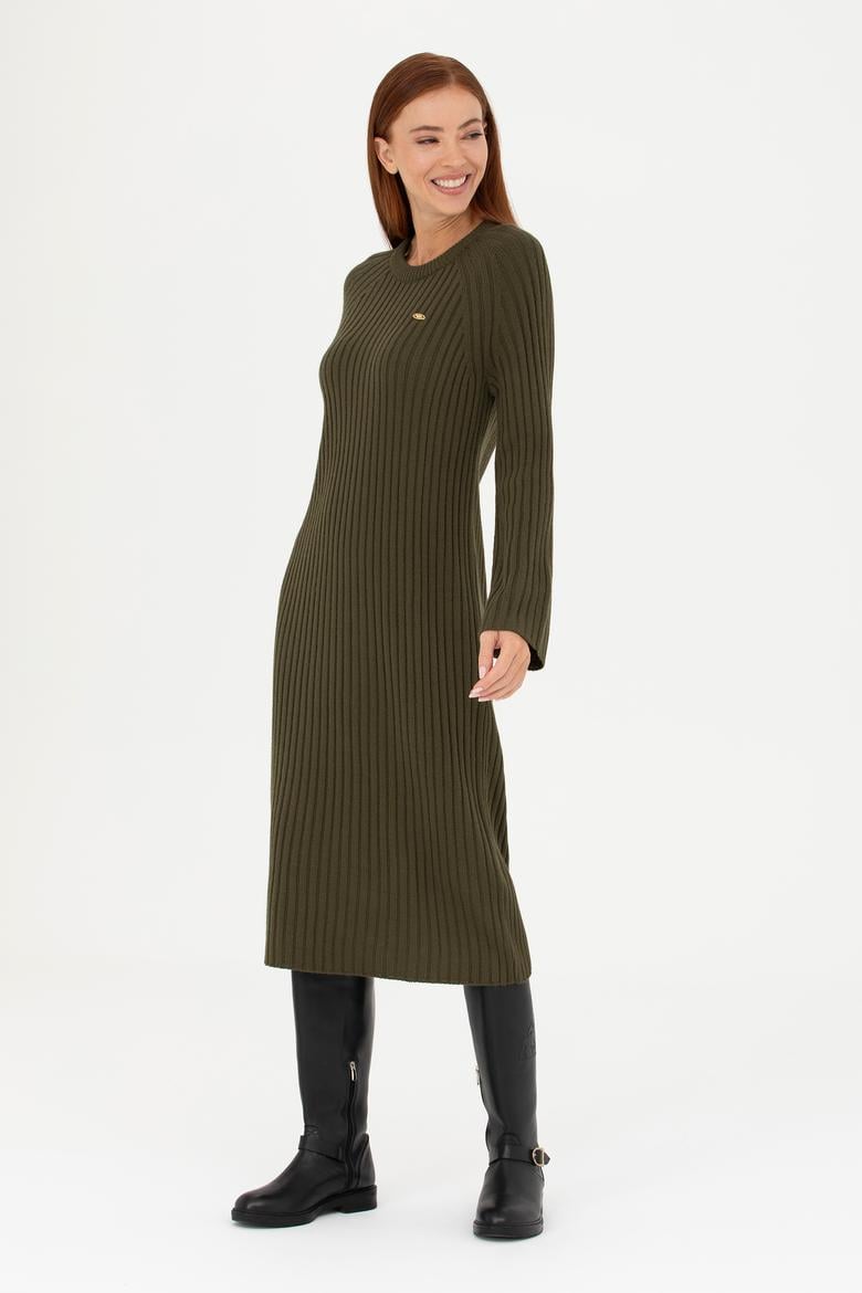 Kadın Haki Bisiklet Yaka Triko Elbise - 50277304011