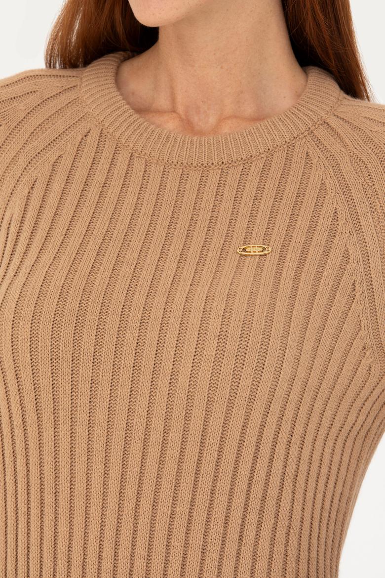 Kadın Kum Bisiklet Yaka Triko Elbise - 50277304019