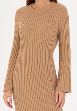 Kadın Kum Bisiklet Yaka Triko Elbise - 50277304019