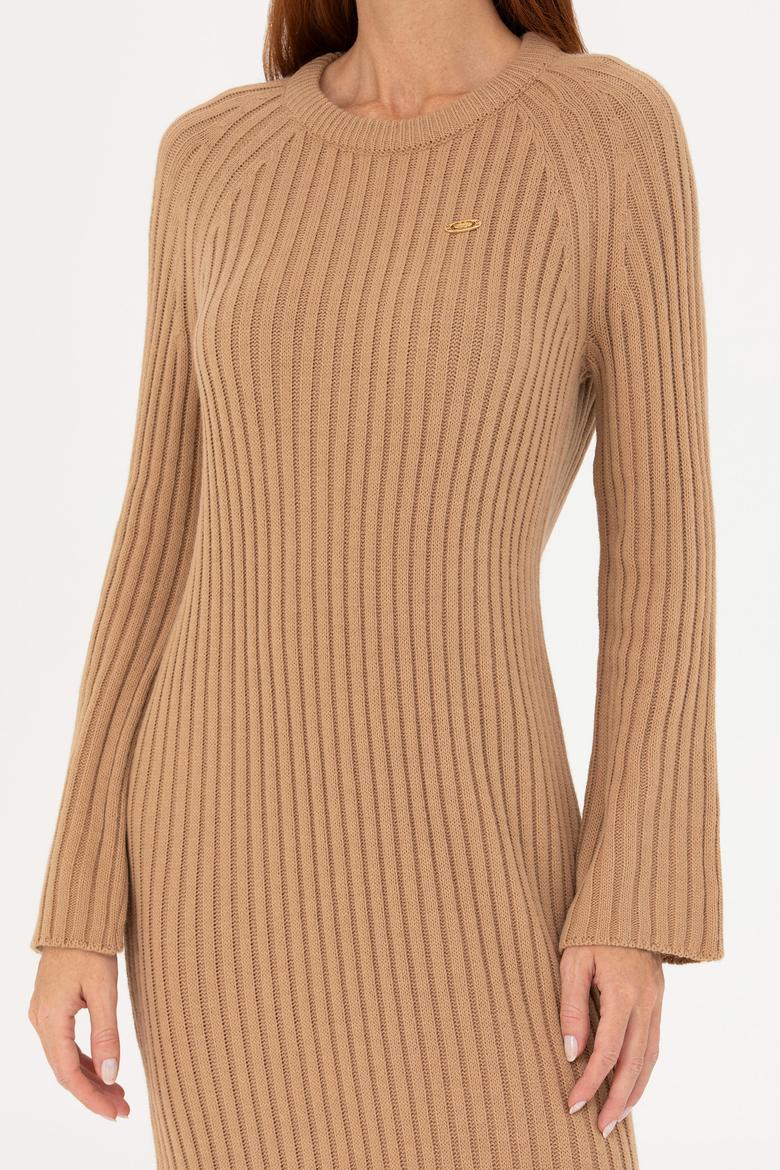 Kadın Kum Bisiklet Yaka Triko Elbise - 50277304019