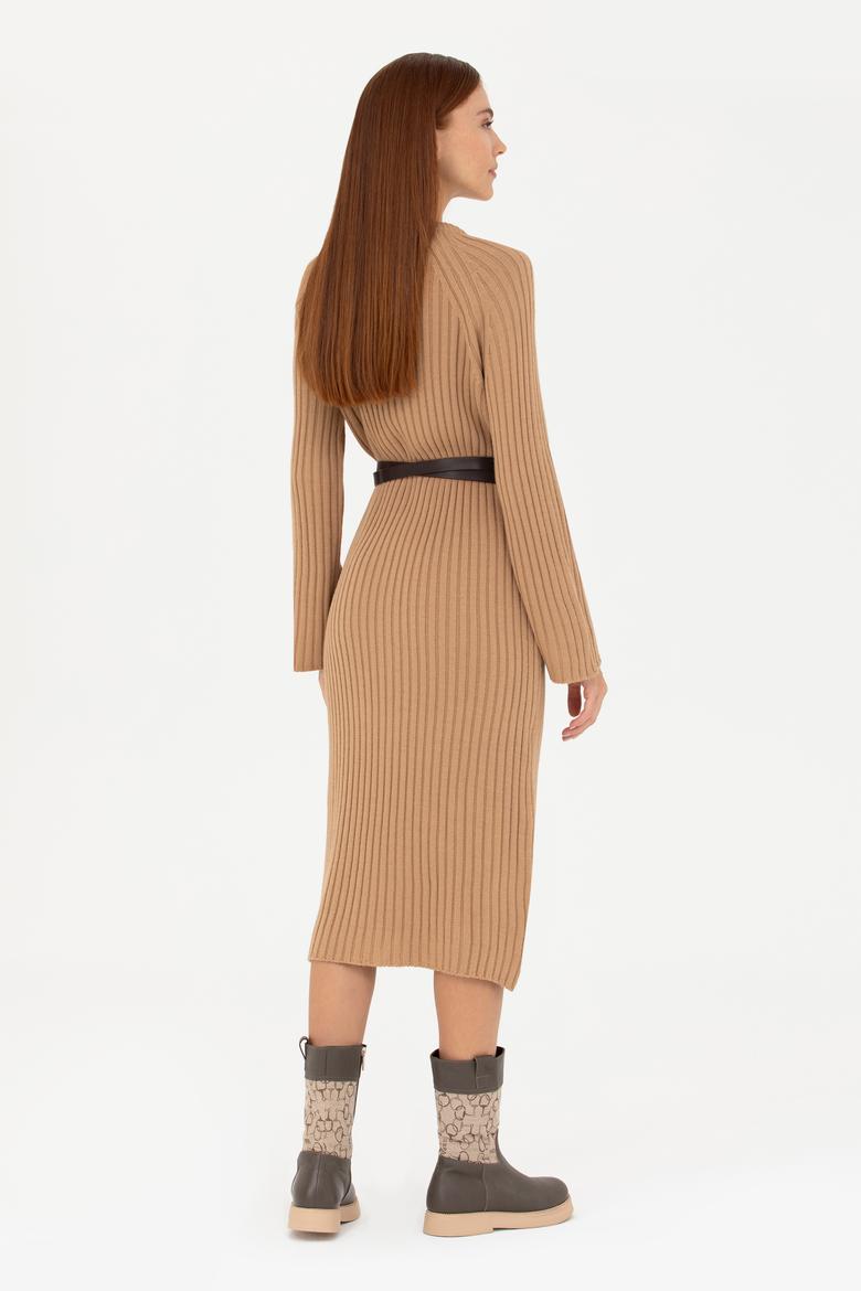 Kadın Kum Bisiklet Yaka Triko Elbise - 50277304019