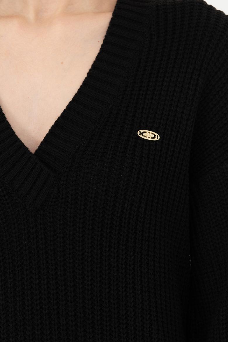 Kadın Siyah V Yaka Kazak - 50277292003