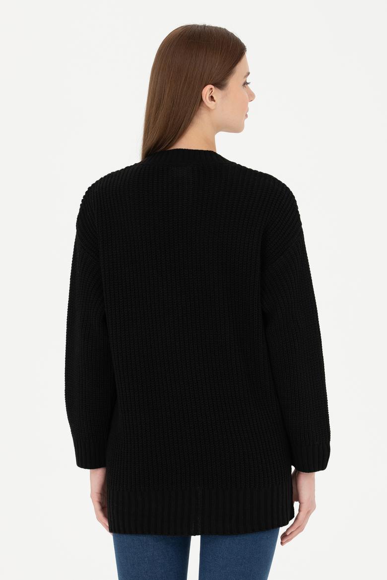 Kadın Siyah V Yaka Kazak - 50277292003