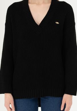 Kadın Siyah V Yaka Kazak - 50277292003