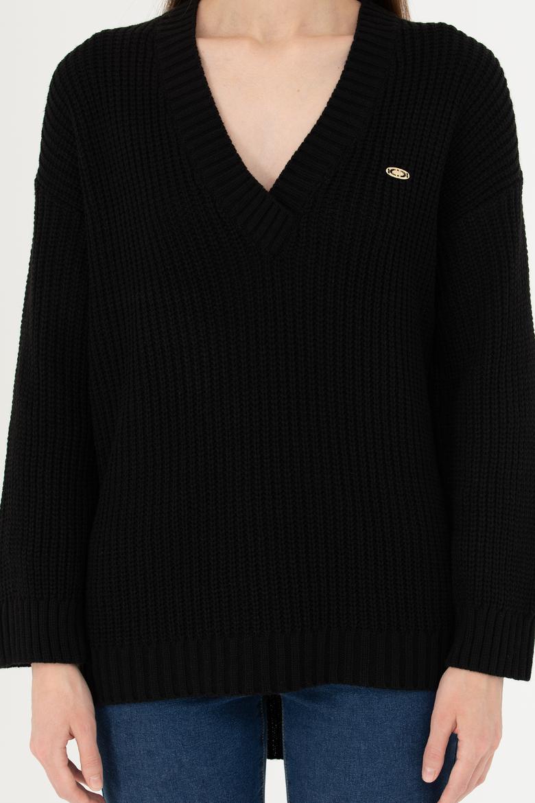 Kadın Siyah V Yaka Kazak - 50277292003