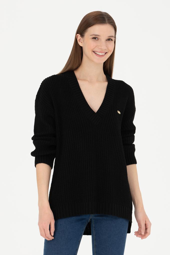 Kadın Siyah V Yaka Kazak