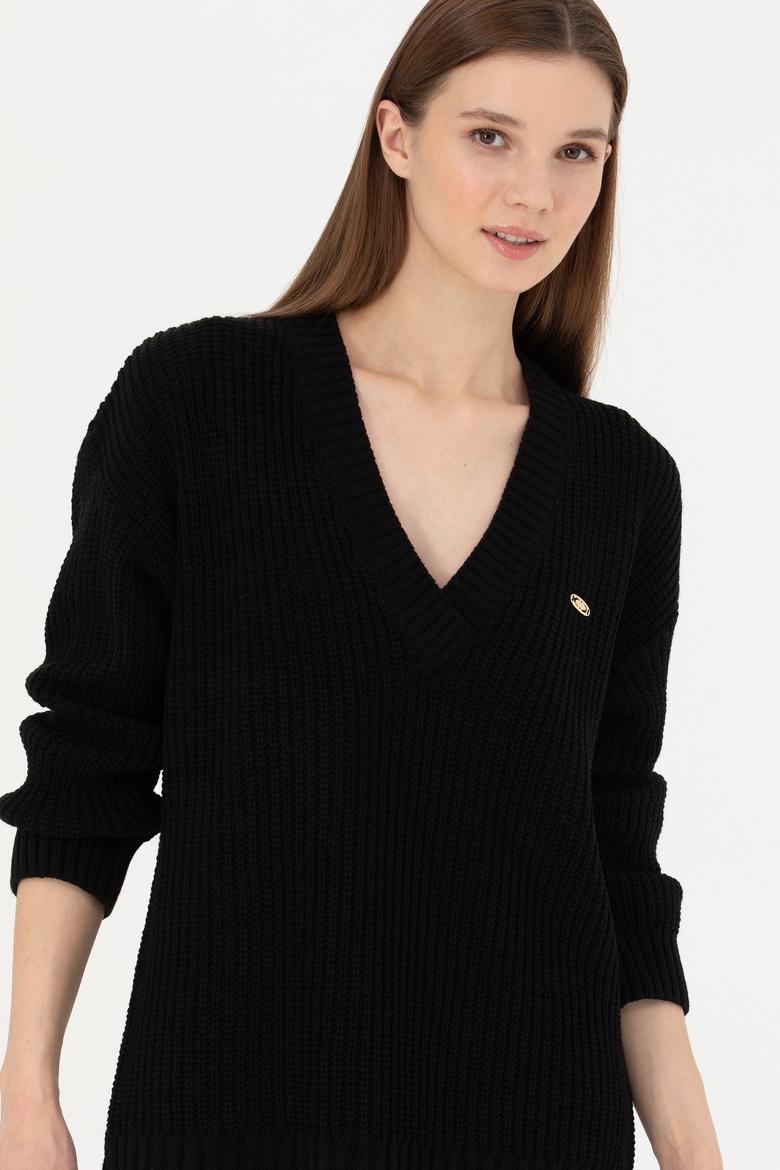 Kadın Siyah V Yaka Kazak - 50277292003