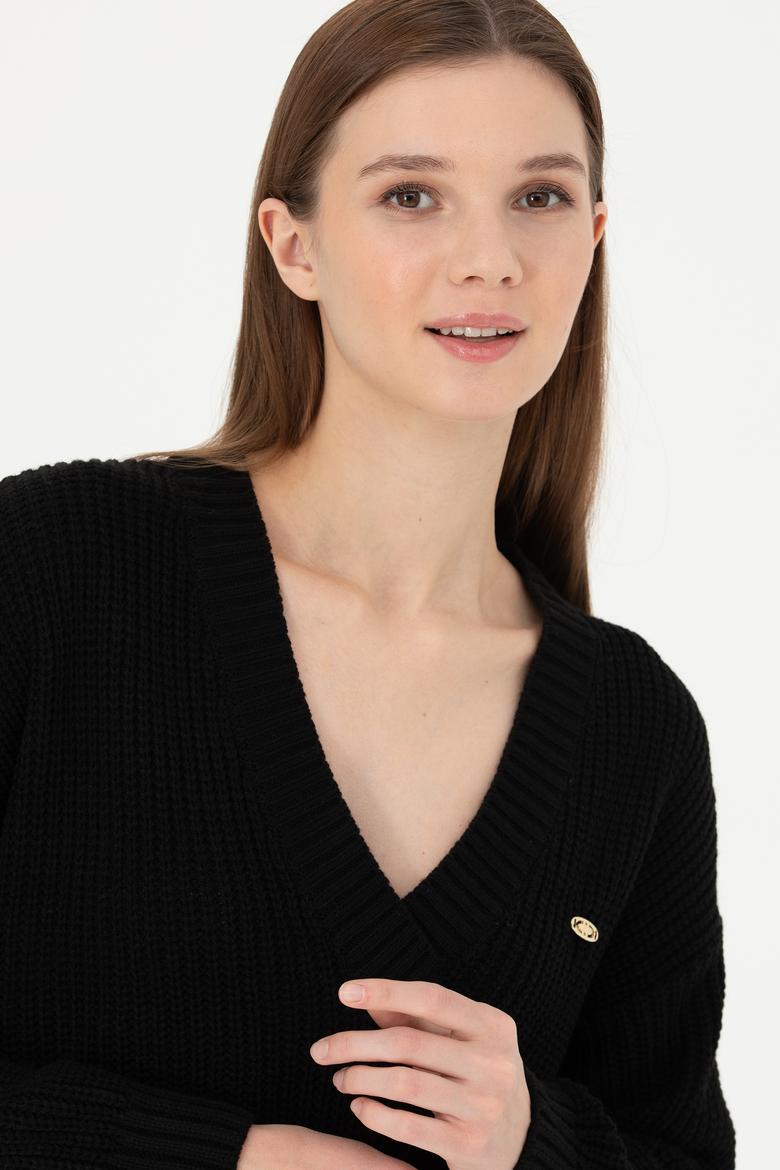 Kadın Siyah V Yaka Kazak - 50277292003