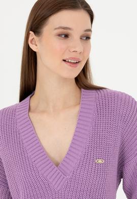 Kadın Lila V Yaka Kazak - 50277292019