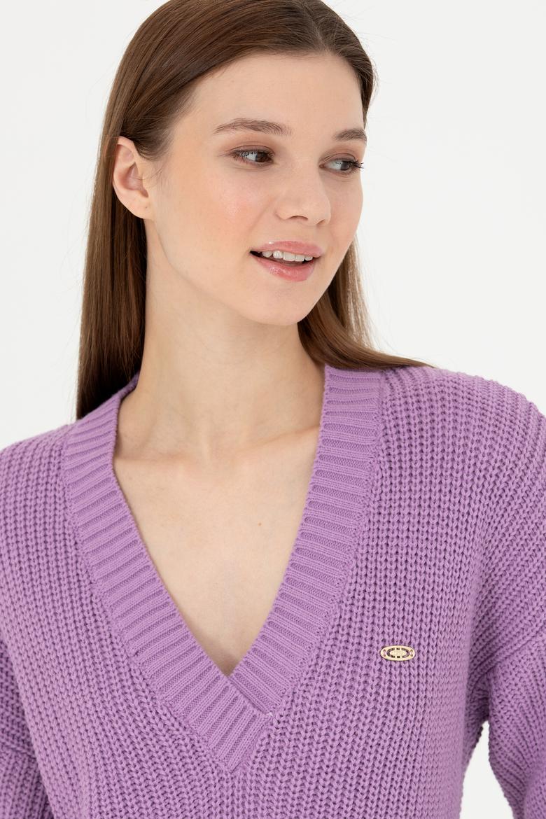 Kadın Lila V Yaka Kazak - 50277292019