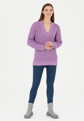 Kadın Lila V Yaka Kazak - 50277292019