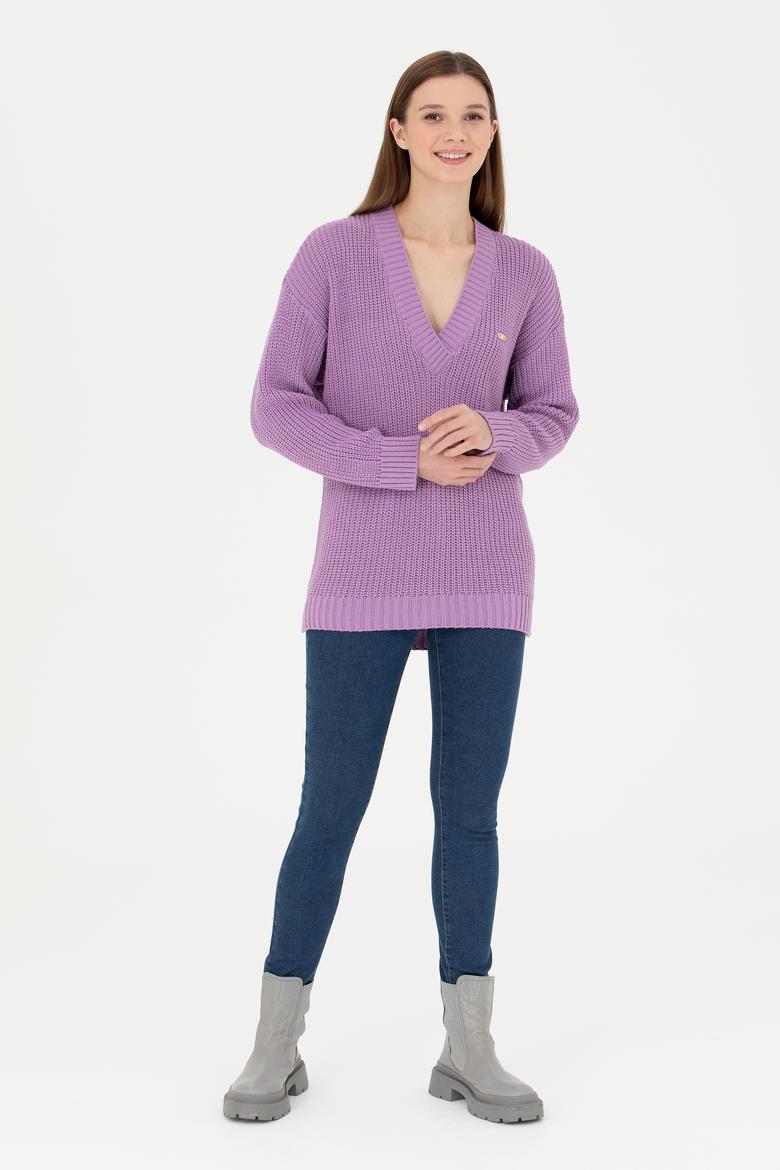 Kadın Lila V Yaka Kazak - 50277292019