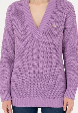 Kadın Lila V Yaka Kazak - 50277292019