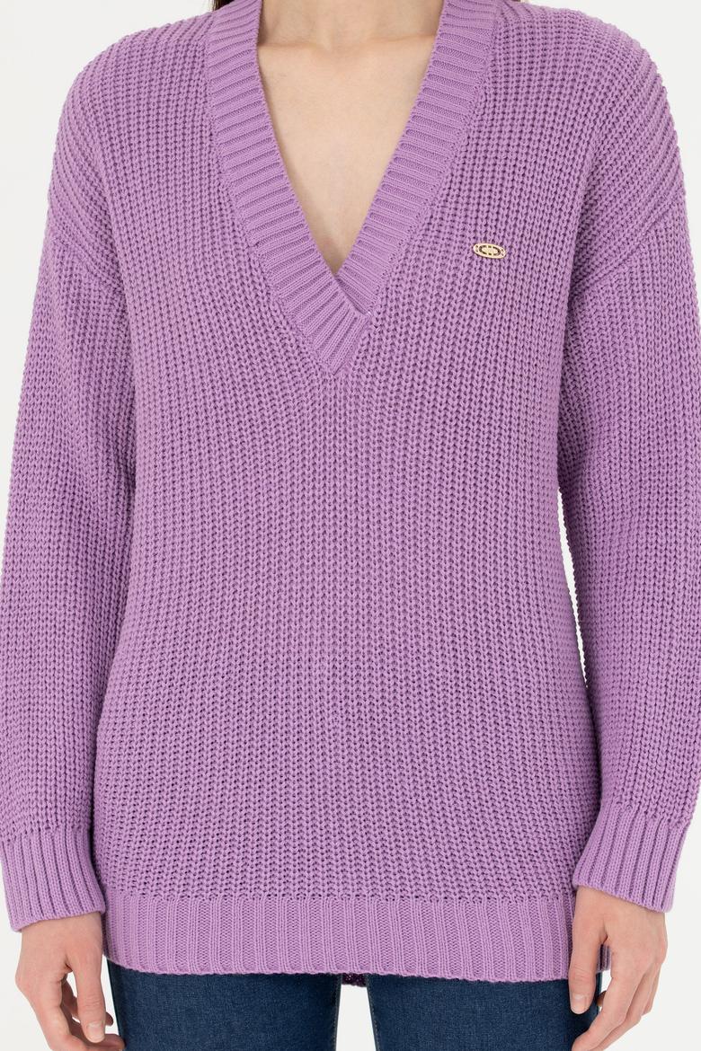 Kadın Lila V Yaka Kazak - 50277292019