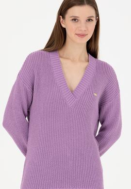 Kadın Lila V Yaka Kazak - 50277292019