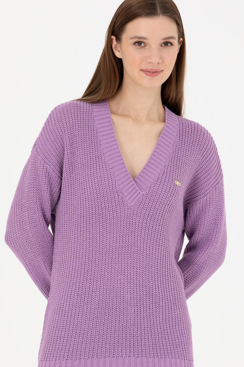 Kadın Lila V Yaka Kazak - 50277292019