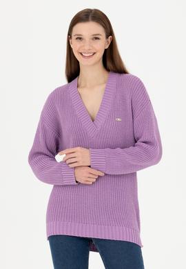 Kadın Lila V Yaka Kazak - 50277292019