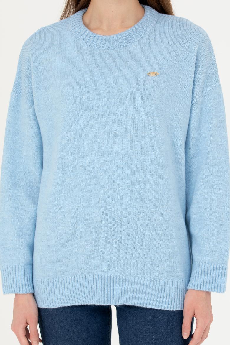 Kadın Mavi Bisiklet Yaka Kazak - 50277265020