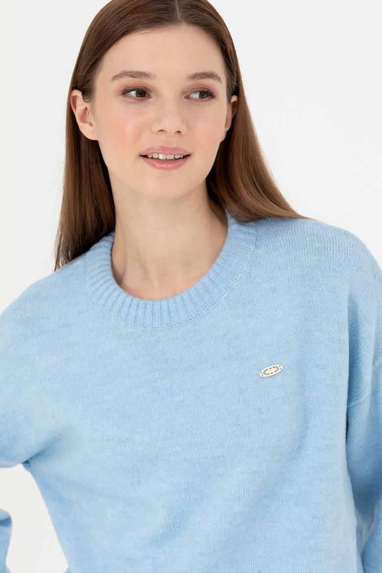 Kadın Mavi Bisiklet Yaka Kazak - 50277265020