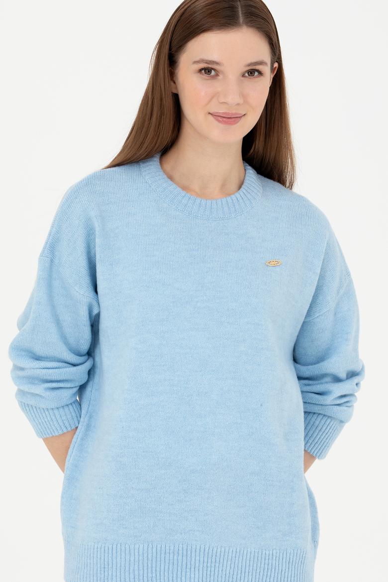 Kadın Mavi Bisiklet Yaka Kazak - 50277265020