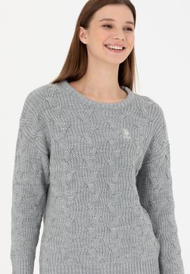 Kadın Gri Melanj Bisiklet Yaka  Kazak - 50277268007