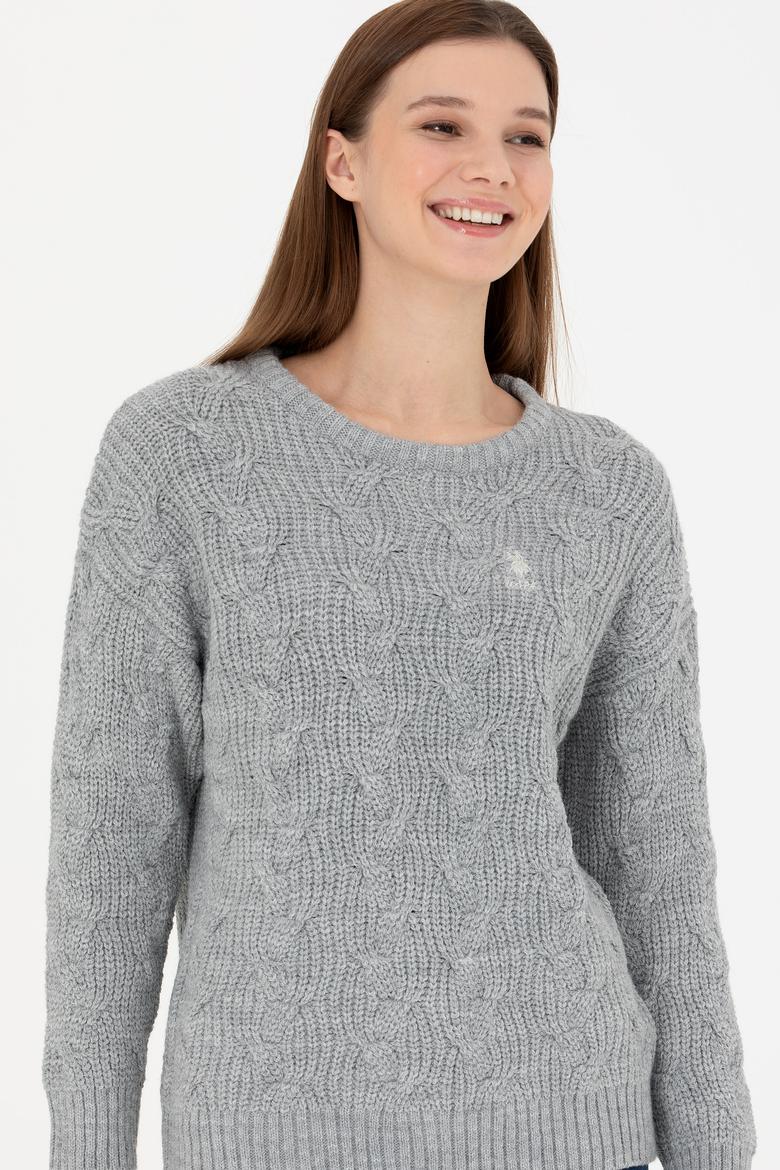 Kadın Gri Melanj Bisiklet Yaka  Kazak - 50277268007