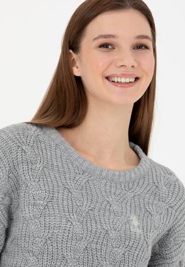 Kadın Gri Melanj Bisiklet Yaka  Kazak - 50277268007