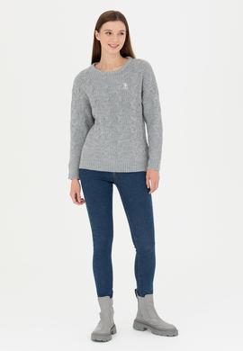 Kadın Gri Melanj Bisiklet Yaka  Kazak - 50277268007