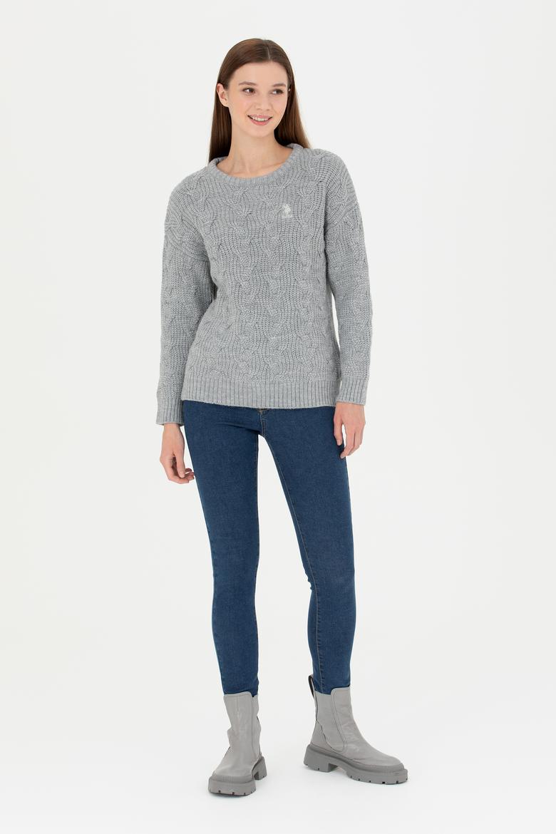 Kadın Gri Melanj Bisiklet Yaka  Kazak - 50277268007