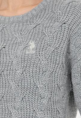 Kadın Gri Melanj Bisiklet Yaka  Kazak - 50277268007