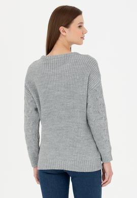 Kadın Gri Melanj Bisiklet Yaka  Kazak - 50277268007