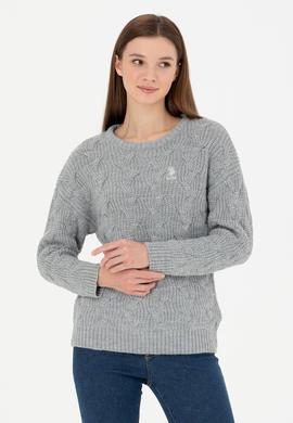 Kadın Gri Melanj Bisiklet Yaka  Kazak - 50277268007