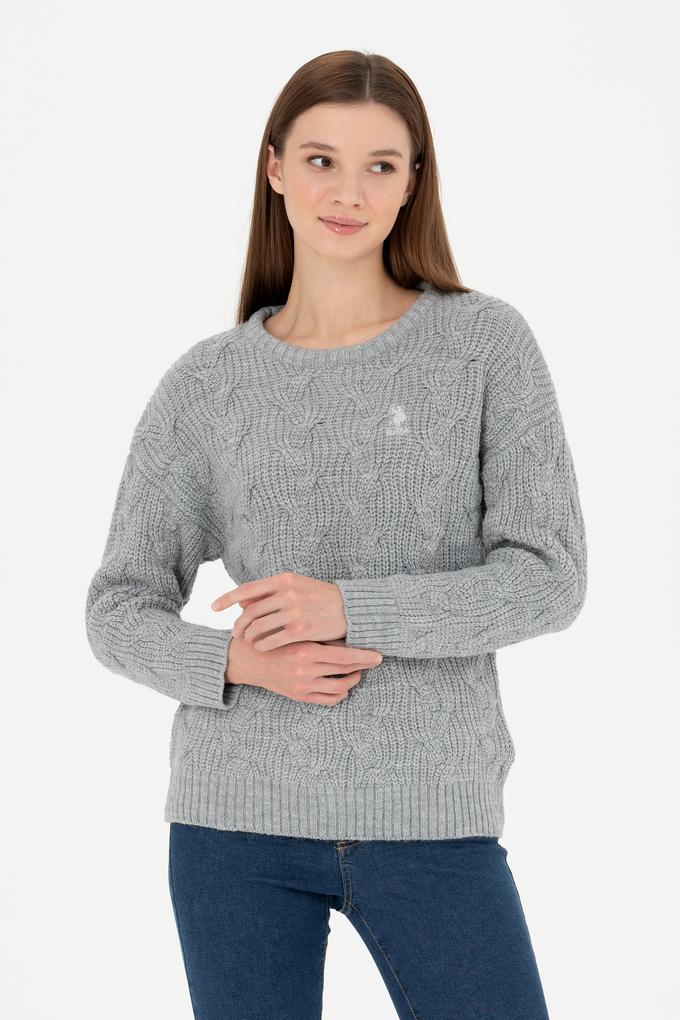 Kadın Gri Melanj Bisiklet Yaka  Kazak