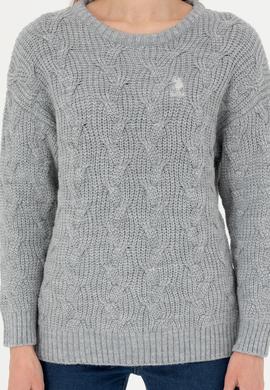 Kadın Gri Melanj Bisiklet Yaka  Kazak - 50277268007