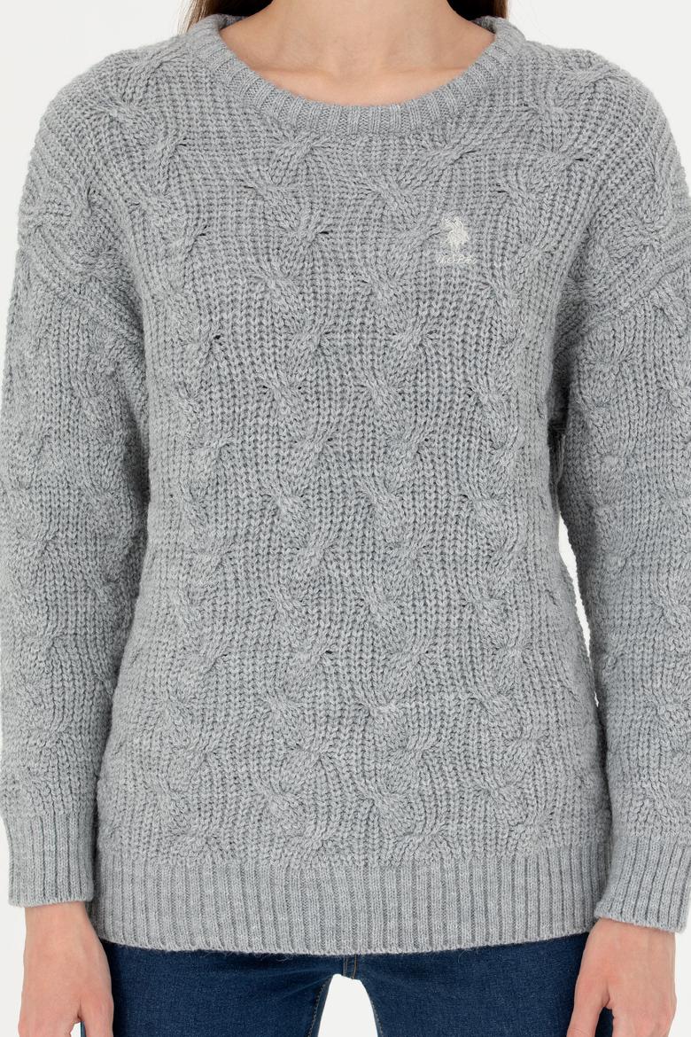 Kadın Gri Melanj Bisiklet Yaka  Kazak - 50277268007