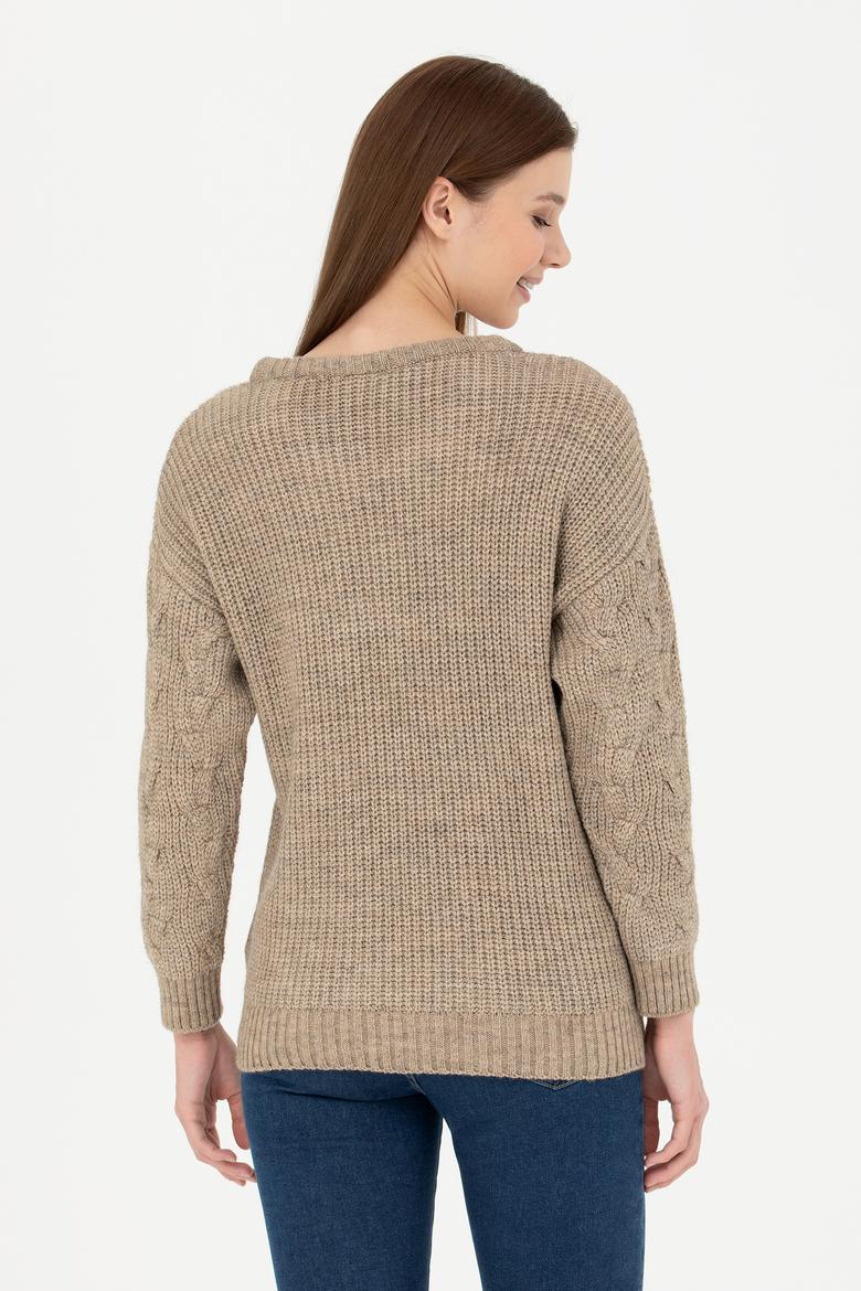 Kadın Kum Melanj Bisiklet Yaka  Kazak - 50277268010