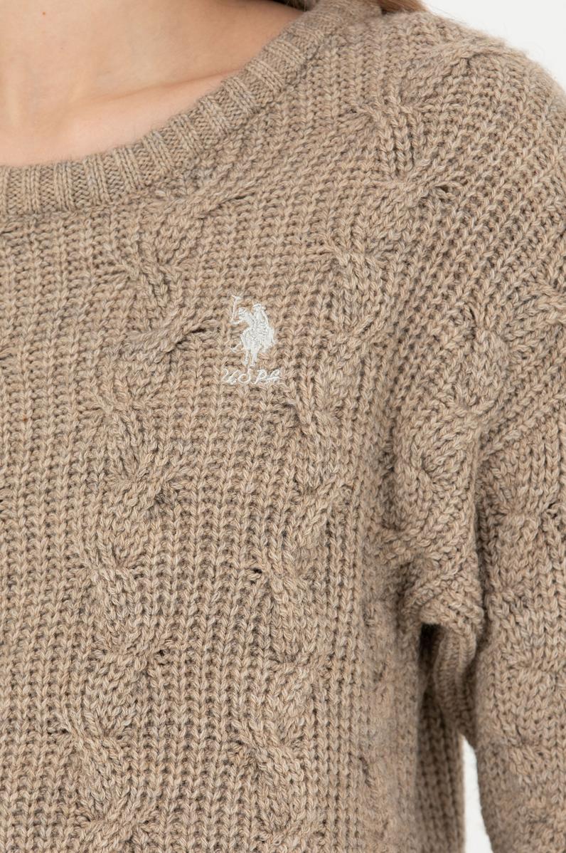 Kadın Kum Melanj Bisiklet Yaka  Kazak