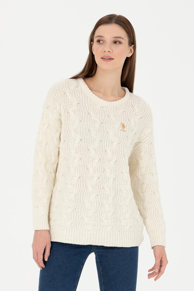 Kadın Taş Melanj Bisiklet Yaka  Kazak