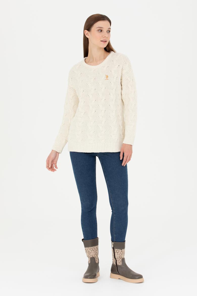 Kadın Taş Melanj Bisiklet Yaka  Kazak - 50277268015