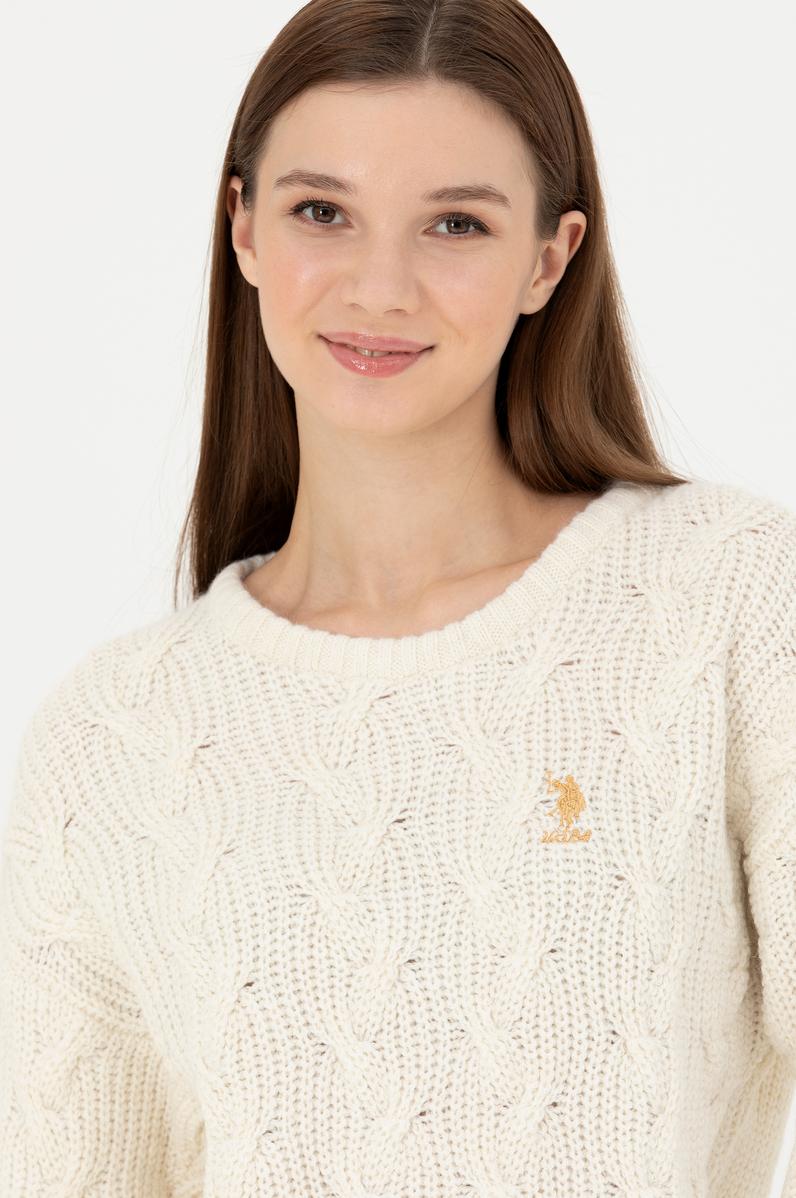 Kadın Taş Melanj Bisiklet Yaka  Kazak