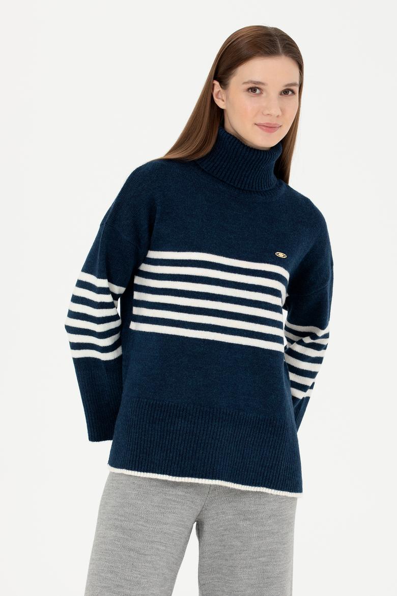 Kadın Lacivert Boğazlı Kazak