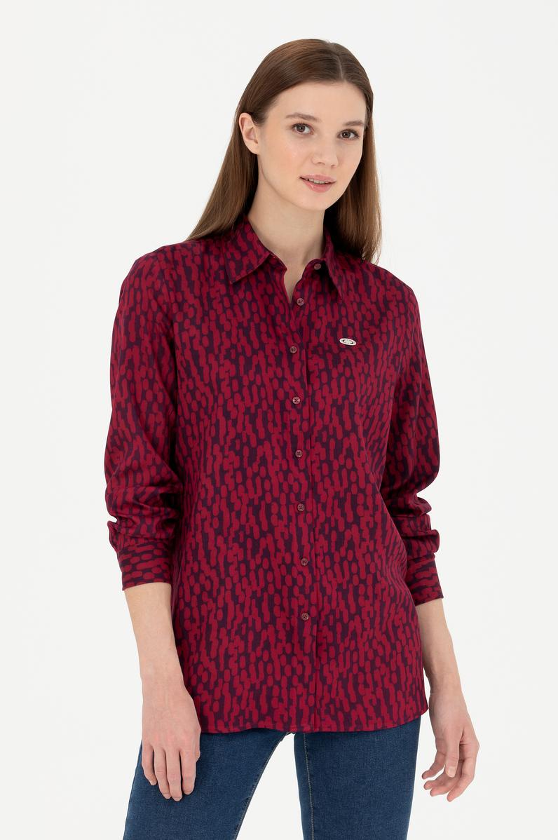 Kadın Bordo Uzun Kollu Gömlek