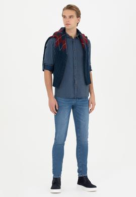 Erkek Koyu Mavi Jean Gömlek - 50272607008