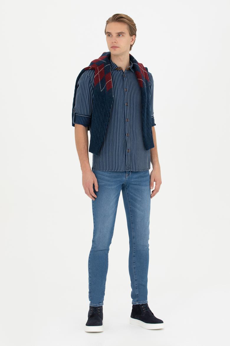 Erkek Koyu Mavi Jean Gömlek - 50272607008