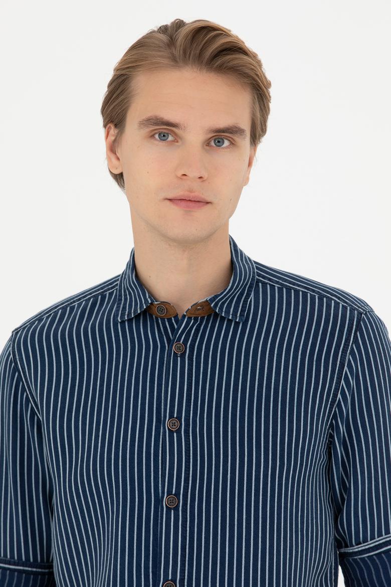 Erkek Koyu Mavi Jean Gömlek - 50272607008