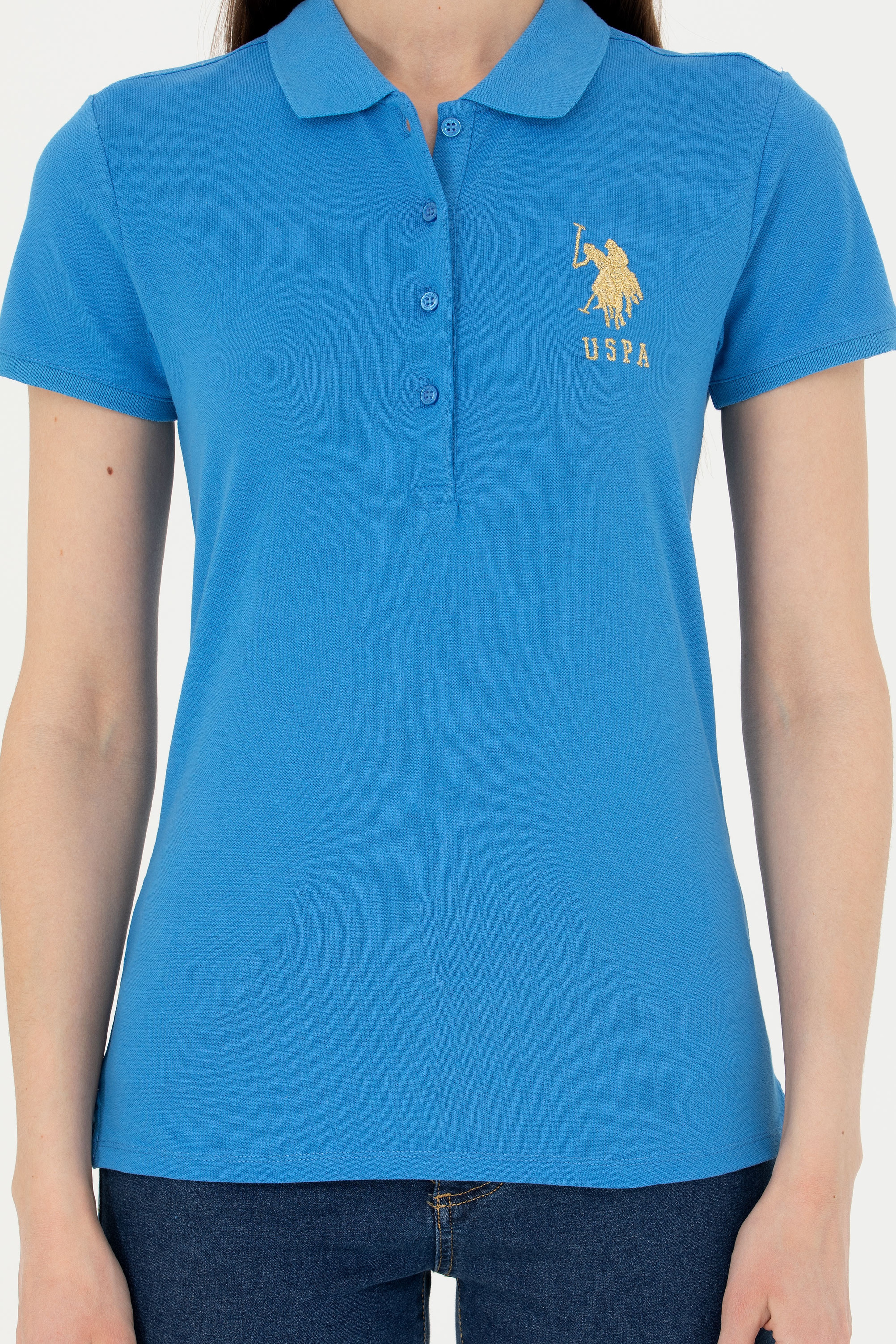 Kadın Saks Basic Polo Yaka Tişört