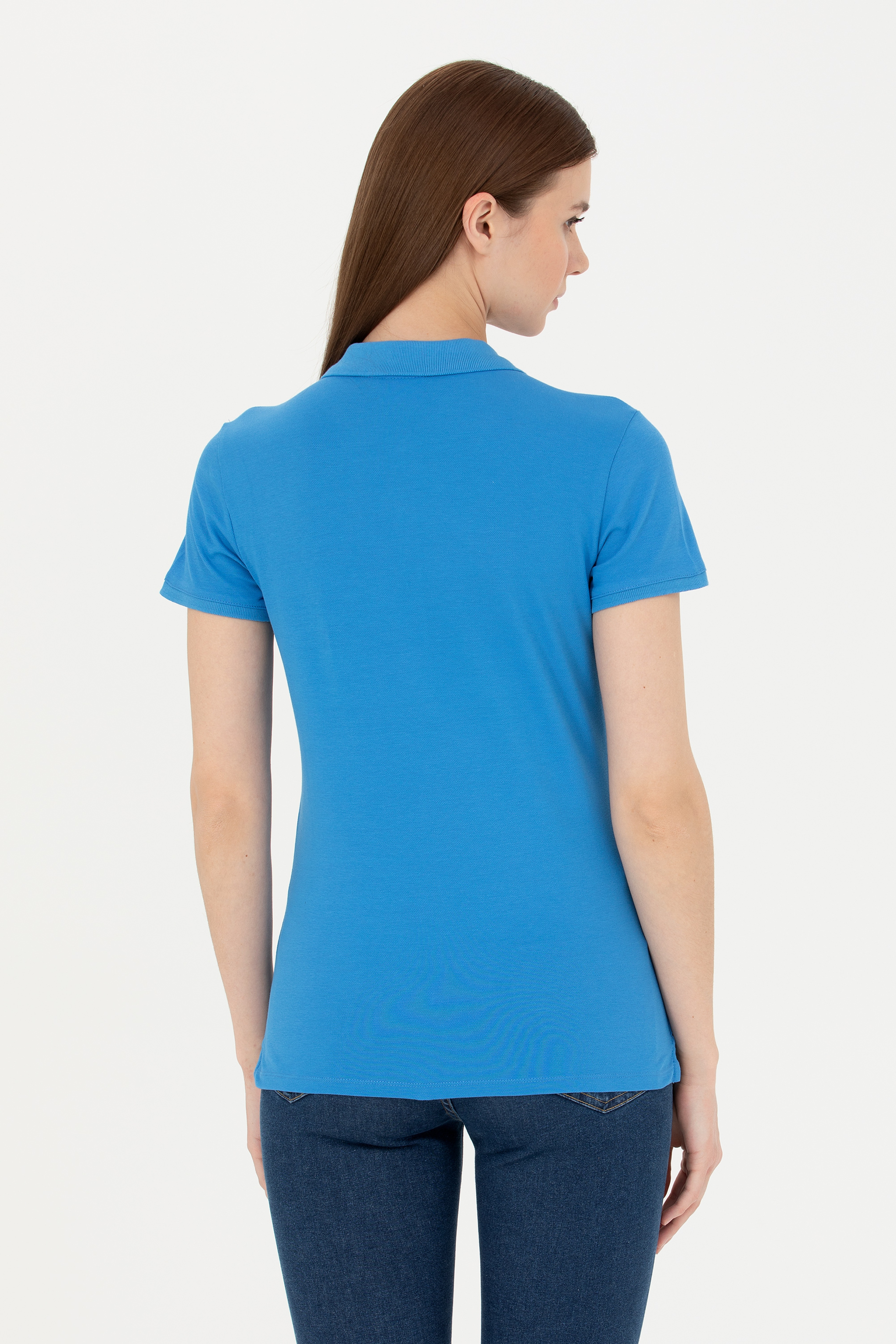Kadın Saks Basic Polo Yaka Tişört - Image 5