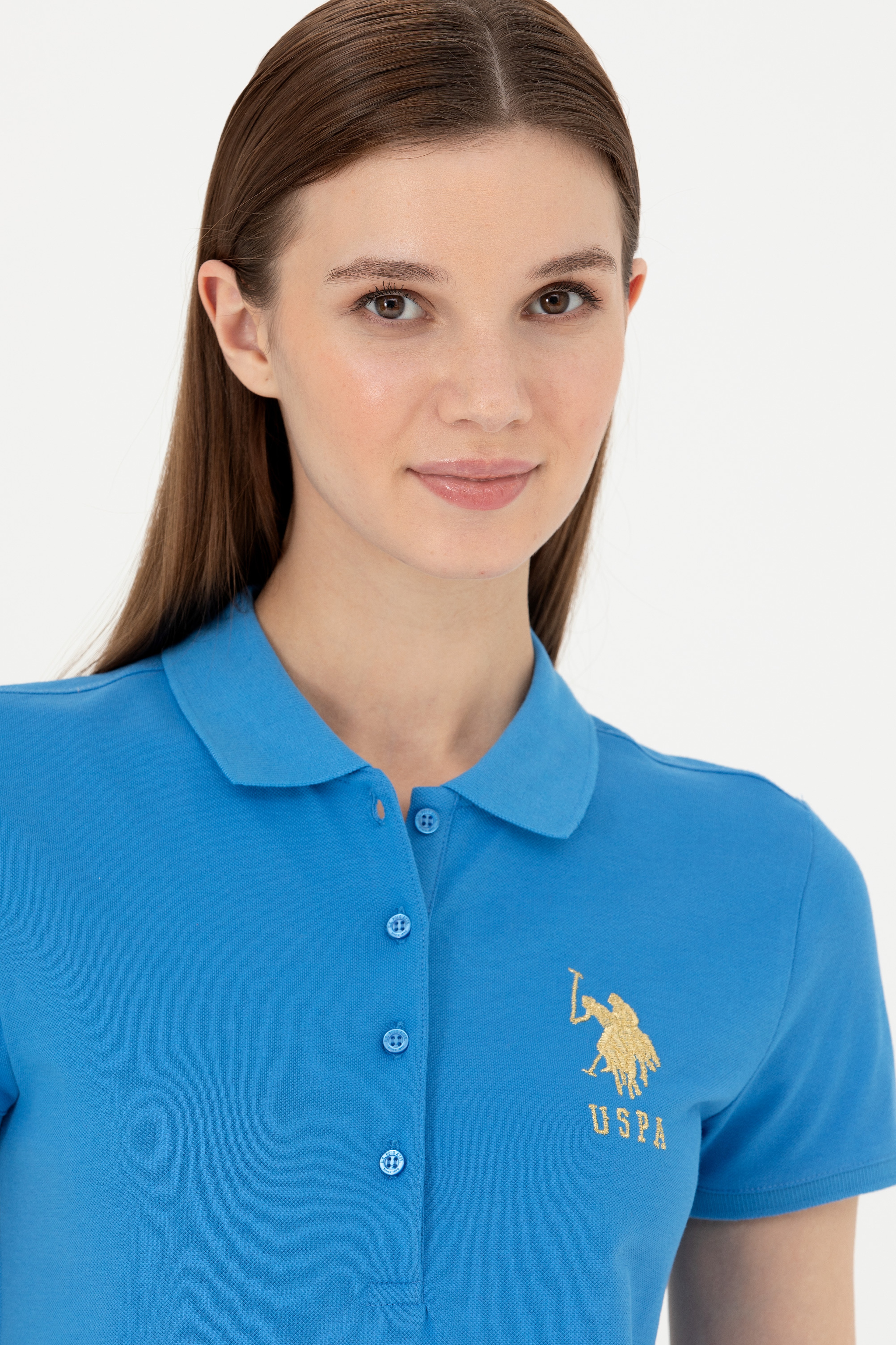 Kadın Saks Basic Polo Yaka Tişört - Image 2